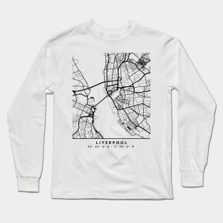 LIVERPOOL ENGLAND BLACK CITY STREET MAP ART Long Sleeve T-Shirt